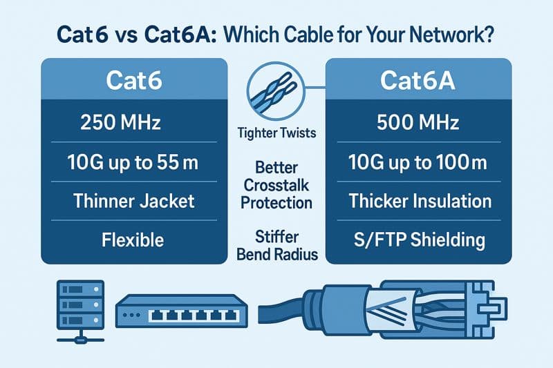 Cat6 vs Cat6A commercial network comparison