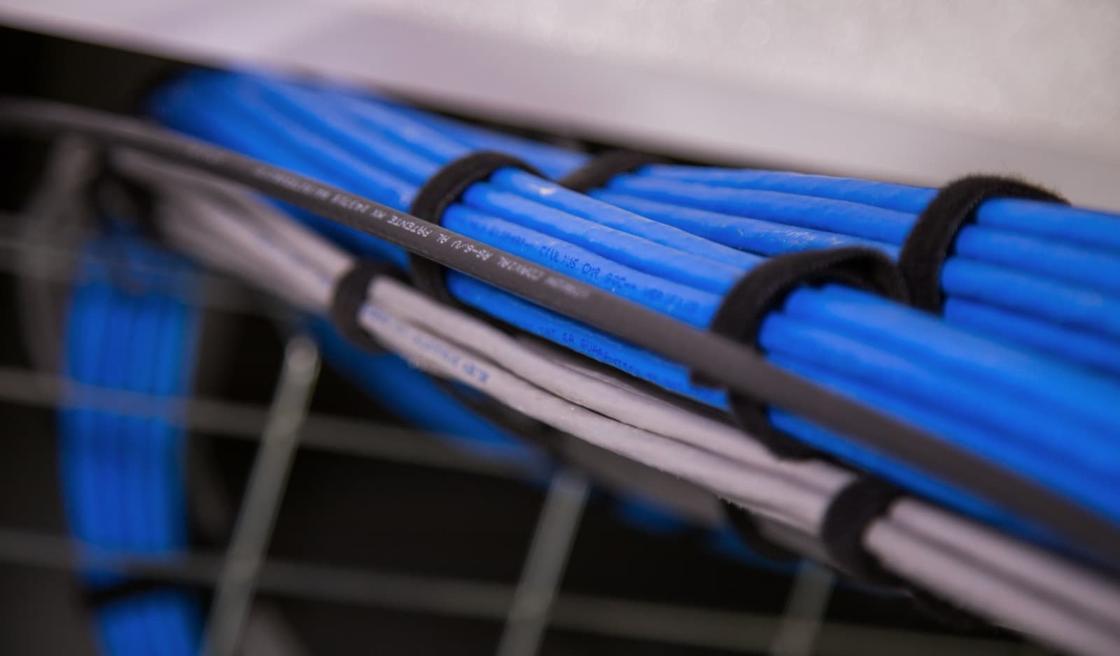 PoE Cat6A cable bundle in commercial installation