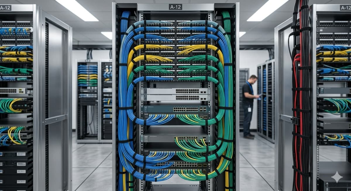 Clean network rack cable management in a commercial installation