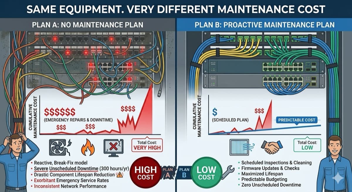 Messy vs clean network rack cable management