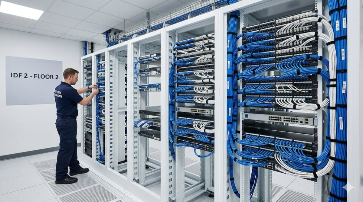 Technopolis commercial network rack installation and cable management in New York