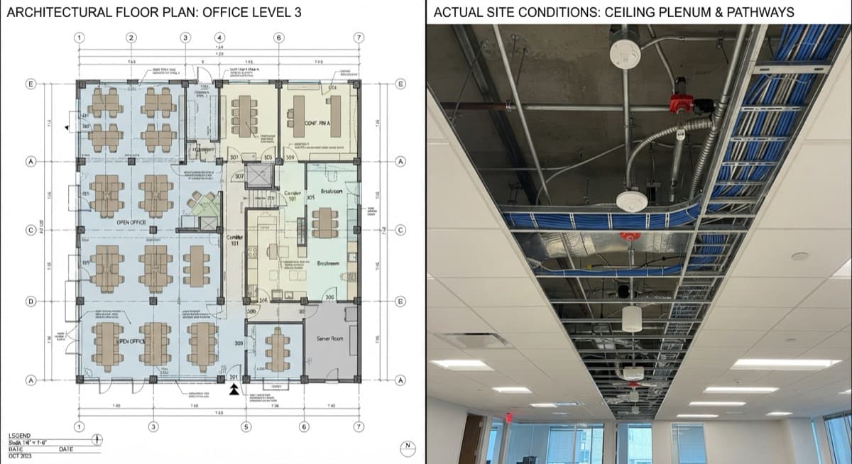 Commercial network cabling site survey and pathway inspection