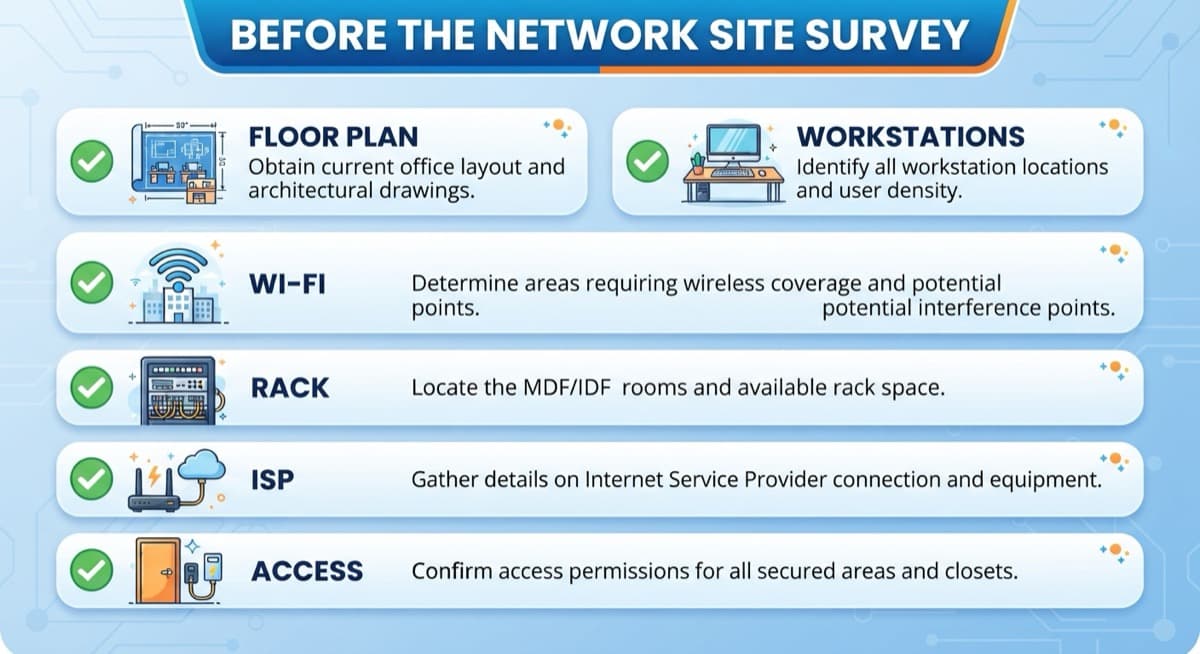 Office network site survey preparation checklist