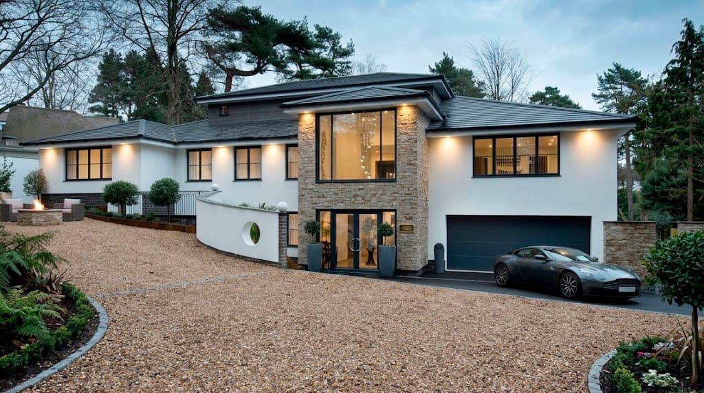 Exterior of the two-story residence undergoing technology modernization